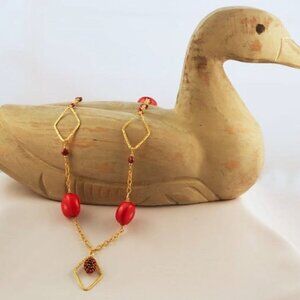 Hand made 18k gold filled necklace Sea Bamboo copper metal acorn accent